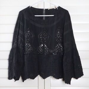 Soft Surroundings Crochet Embroidered Lace Blouse Black, size XS